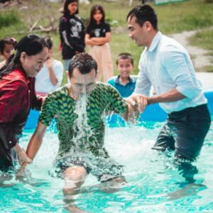 Photo of a baptism on campus