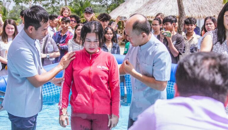 Photo of a baptism taking place on campus early 2025
