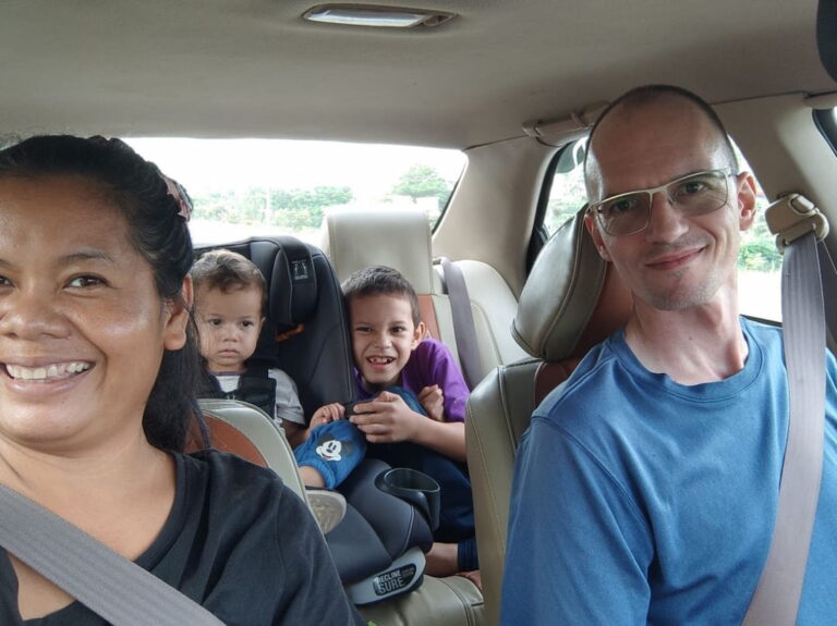 Photo of us driving to Phnom Penh for an interview to get our marriage recognized.